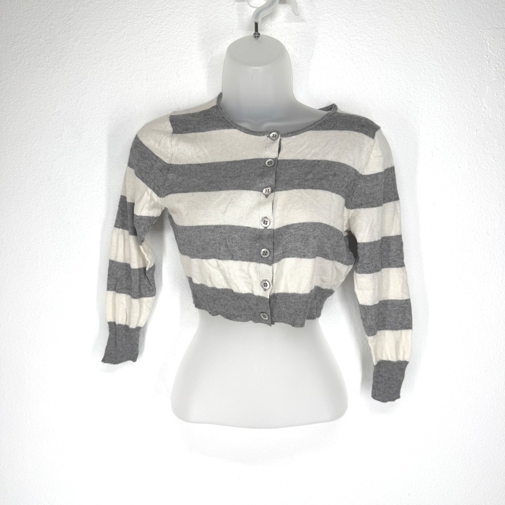 The Limited Y2K Silk Cashmere Striped Cropped Button Cardigan Sweater XS Preppy